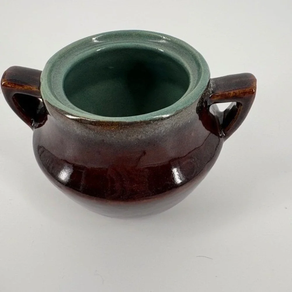 Vintage Red Wing‎ Pottery Sugar Bowl/Creamer Set Brown Teal Glaze Rustic